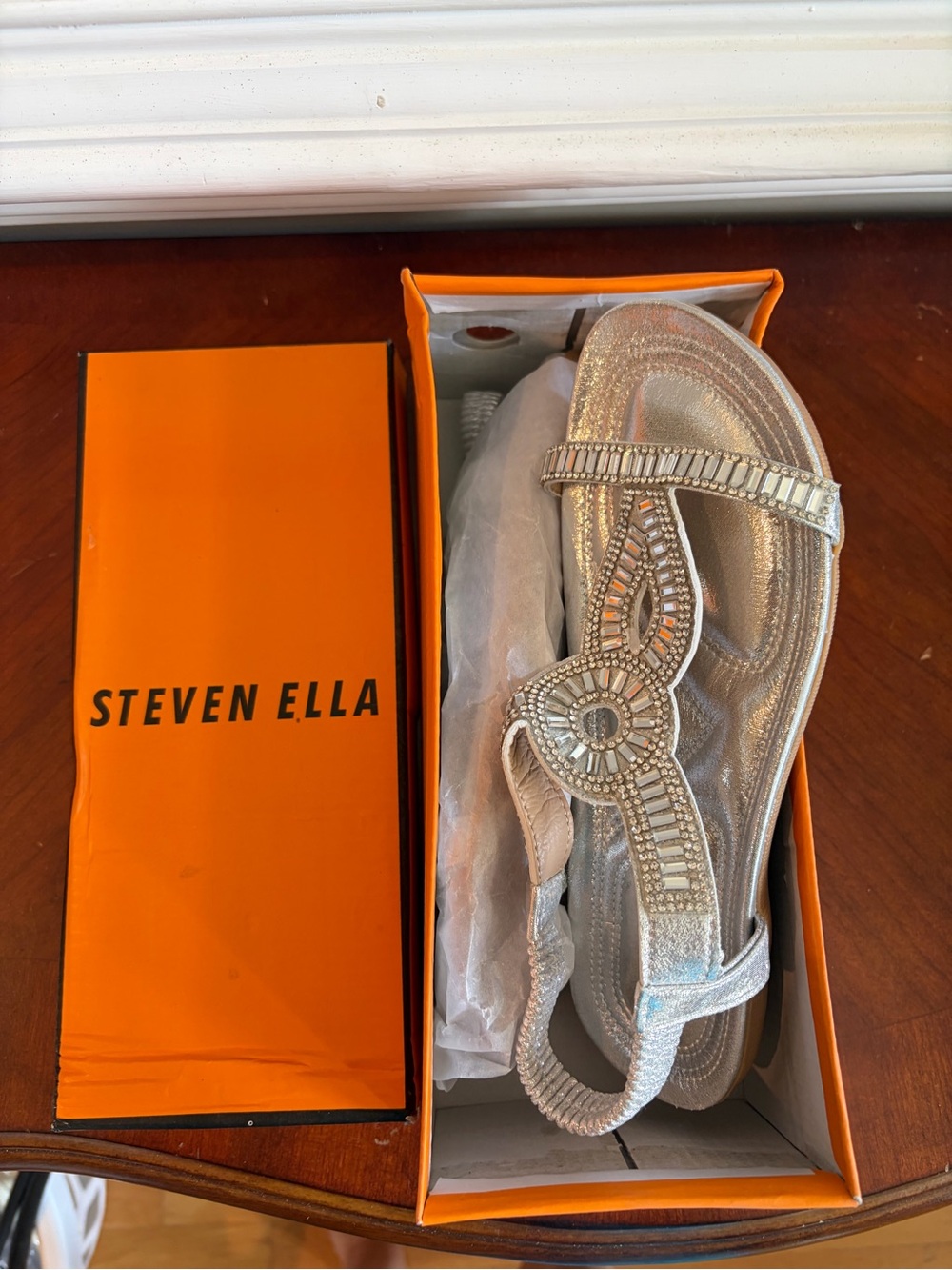Womens Silver Jeweled Slingback Sandals - Dressy Comfort